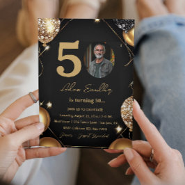 50. Geburtstagsfeier mit Ballons und Glitzer Einladung