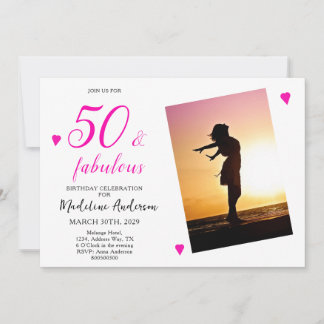 50. Geburtstagsfeier mit fabelhaftem Pink-Foto Einladung