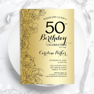 50. Geburtstagsfeier mit Gold Floral Einladung
