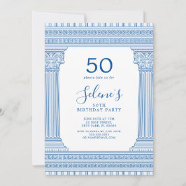 50. Geburtstagsfeier mit Griechischem Tempel in de Einladung