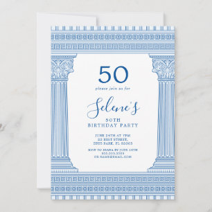 50. Geburtstagsfeier mit Griechischem Tempel in de Einladung