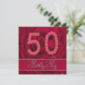 50. Geburtstagsfeier mit Rose Einladung (Stehend Vorderseite)