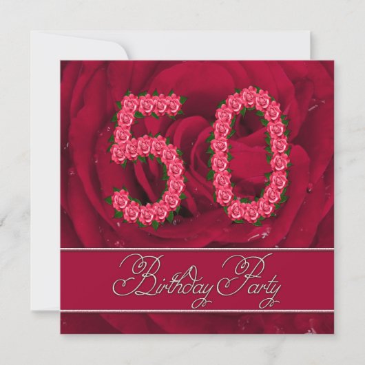 50. Geburtstagsfeier mit Rose Einladung (Vorderseite)