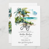 50. Geburtstagsfeier mit tropischer Strandszene Einladung (Vorne/Hinten)