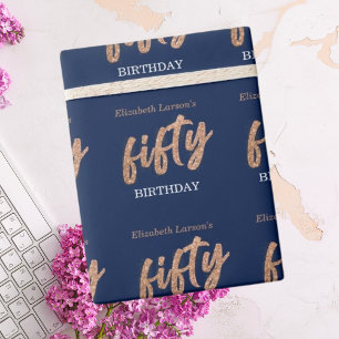 50. Geburtstagsfeier Modern Gold & Blau   Fünfzig Geschenkpapier