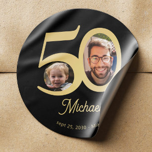 50. Geburtstagsfeier modern gold schwarz Foto Runder Aufkleber