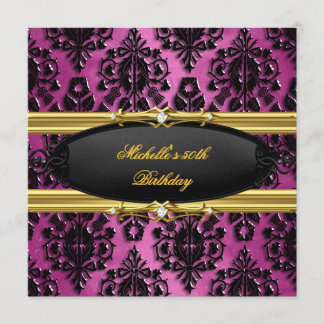 50. Geburtstagsfeier Pink Gold Damast Schwarzer Di Einladung