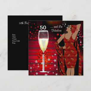 50. Geburtstagsfeier Retro-Diva Art Deco Rot Weiß Einladung