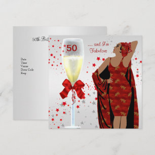 50. Geburtstagsfeier Retro-Diva Art Deco Rot Weiß Einladung