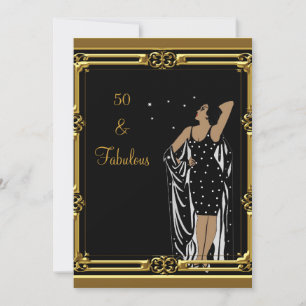 50. Geburtstagsfeier Retro-Diva Deco Schwarz Weiß Einladung
