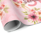 50. Geburtstagsfeier Rosa Blume Name Geschenkpapier (Rolleneckpunkt)