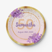 50. Geburtstagsfeier Rose Goldfloralname Pappteller (Vorderseite)