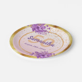 50. Geburtstagsfeier Rose Goldfloralname Pappteller (Schrägansicht)