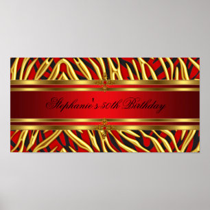 50. Geburtstagsfeier Rot Zebra Gold Schwarz 2 Poster