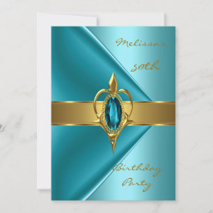 50. Geburtstagsfeier Samt Teal Perle Gold Juwel Einladung