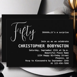 50. Geburtstagsfeier Schwarz-weiß modern Einladung