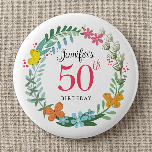 50. Geburtstagsfeier Sommer Floral Schmetterling K Button