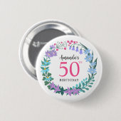 50. Geburtstagsfeier Sommerblumen-Hyazinthen-Kranz Button (Vorne & Hinten)