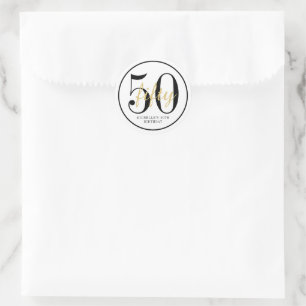50. Geburtstagsfeier Weiß Schwarz Chic Runde Favor Runder Aufkleber