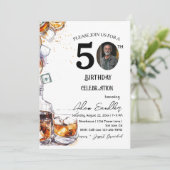 50. Geburtstagsfeier, Whisky und Getränke Einladung (Stehend Vorderseite)