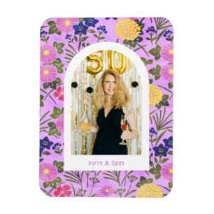 50. Geburtstagsfoto floral elegantes Foto-Notizbuc Magnet