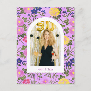 50. Geburtstagsfoto floral elegantes Foto-Notizbuc Postkarte