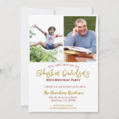 50. Geburtstagsfoto Gold Red Einladung (Vorderseite)