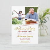 50. Geburtstagsfoto Gold Red Einladung (Stehend Vorderseite)