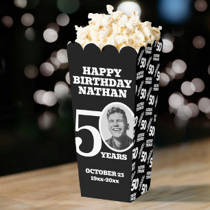 50. Geburtstagsfoto Schwarz-Weiß-Popcorn nach Maß Geschenkschachtel