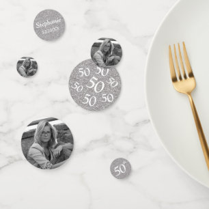 50. Geburtstagsfoto Silber Glitter Tisch Konfetti