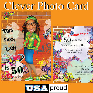 50. Geburtstagsfoxy Lady Fun Face Cut-out Einladung