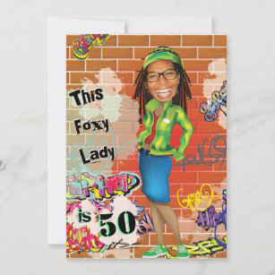 50. Geburtstagsfoxy Lady Fun Face Cut-out Einladung