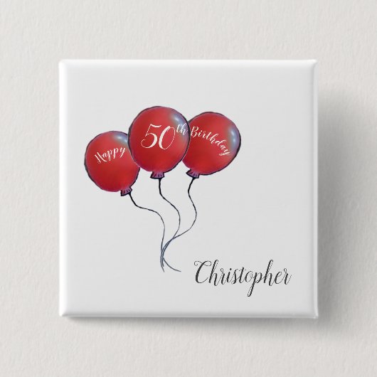 50. Geburtstagsgeschenk aus Rotem Ballon Button (Vorderseite)
