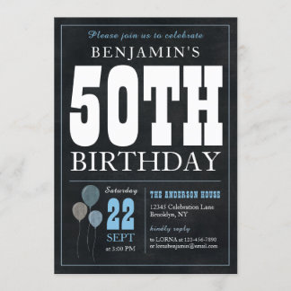 50. Geburtstagskarte Blue Balloon Rustikaler Chic Einladung