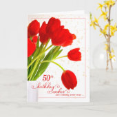 50. Geburtstagskarte Feminine Red Tulips Karte (Gelbe Blume)