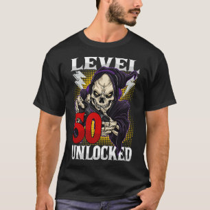 50. Geburtstagskelett des Gamers Level 50 Entsperr T-Shirt