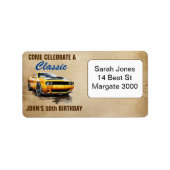 50 Geburtstagskraftwagen der klassischen Gelbmusku Adressaufkleber (Vorne)