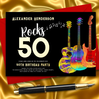 50. Geburtstagsmusik Rocks 50 Gold Folieneinladung