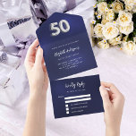 50. Geburtstagsnacht blaue silberne uAwg<br><div class="desc">Ein marineblauer Hintergrund. Die blaue Farbe ist ungleichmäßig. Personalisieren und hinzufügen von Namen,  Party,  UAWG,  Rücksendeadresse und Namen. Nummer 50 ist mit einem Ballon-Stil Schriftart in Imitats Silber geschrieben.</div>