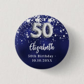 50. Geburtstagsnacht blaue Silberstars Button (Vorderseite)