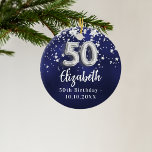 50. Geburtstagsnacht blaue Silberstars Keramik Ornament<br><div class="desc">Eine marineblau Hintergrundfarbe mit Imitaten silbernen Sternen. Die blaue Farbe ist ungleichmäßig. Name,  Text/Datum hinzufügen</div>