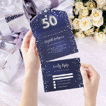 50. Geburtstagsnacht blaue Silberstars uAwg<br><div class="desc">Ein marineblauer blauer Hintergrund mit Sternen. Die blaue Farbe ist ungleichmäßig. Personalisieren und hinzufügen von Namen,  Party,  UAWG,  Rücksendeadresse und Namen. Nummer 50 wird mit einem Schriftart im Ballonstil geschrieben.</div>
