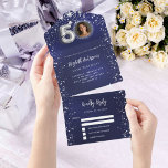 50. Geburtstagsnacht blaues Foto Silberstars uAwg<br><div class="desc">Ein marineblauer blauer Hintergrund mit Sternen. Die blaue Farbe ist ungleichmäßig. Personalisieren und fügen Sie ein Foto,  Name,  Party,  UAWG,  Rücksendeadresse und Namen.</div>