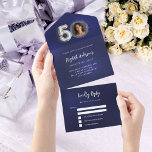 50. Geburtstagsnacht blaues silbernes Foto uAwg<br><div class="desc">Ein marineblauer Hintergrund. Die blaue Farbe ist ungleichmäßig. Personalisieren und fügen Sie ein Foto,  Name,  Party,  UAWG,  Rücksendeadresse und Namen. Nummer 50 ist mit einem Ballon-Stil Schriftart in Imitats Silber geschrieben.</div>