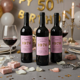 50. Geburtstagsname 1976 Pink Gold Elegant Chic Weinetikett