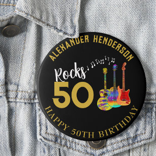 50. Geburtstagsname Gitarren Music Rock 50 Button