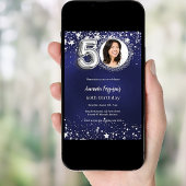 50. Geburtstagsnavy blauen Silberstars Foto Einladung