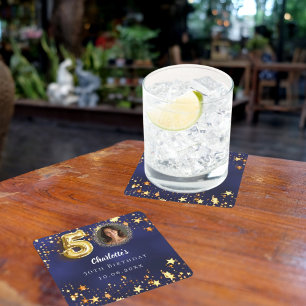 50. Geburtstagsnavy Blue Gold Stars Foto Rechteckiger Pappuntersetzer