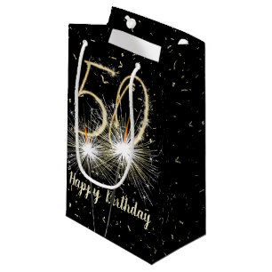 50. Geburtstagsparkler auf schwarz Kleine Geschenktüte