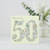 50. Geburtstagspartei Blauer Grüne Blüte Einladung (Stehend Vorderseite)